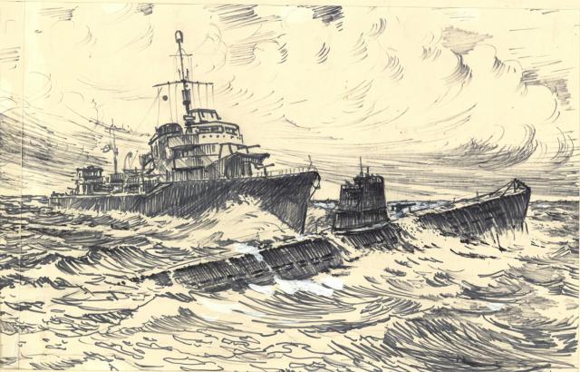 Баранов В.Г. Таран немецкой подводной лодки U-387 эскадренным миноносцем "Живучий". 1974
